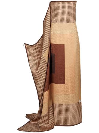 Balmain monogram-print strapless silk maxi dress - women - Silk - 36 - Brown
