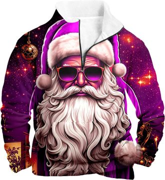 Generic Mens 1/4 Zip Christmas Jumper Xmas Tree Pullover Ugly Christmas Sweatshirt Long Sleeve Sweater Fleece Stand Collar Sweatshirts Reindeer Snowflakes Pri