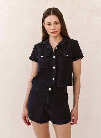 Bella Dahl Short Sleeve Flap Pocket Shirt In Antique Black Wash