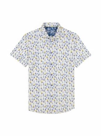 Robert Graham Mens Trans Pacific Short Sleeve Knit Shirt In White