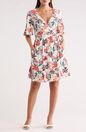 Lovestitch Short Sleeve Wrap Dress in Ivory/Red at Nordstrom Rack, Size X-Small