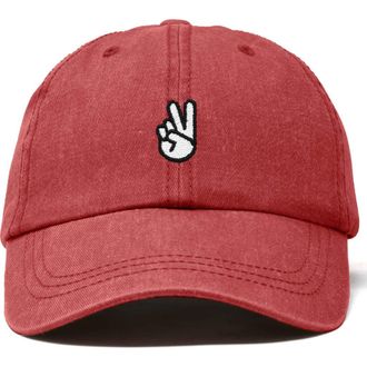 Dalix Peace Sign Embroidered Dad Hat in Washed Red at Nordstrom