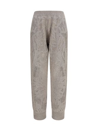 Brunello Cucinelli Womens Pants Track Dazzling Water Lillies Beige Linen Cool Trousers