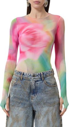 AFRM Kaylee Floral Print Long Sleeve Shirt in Green Rose at Nordstrom, Size X-Small