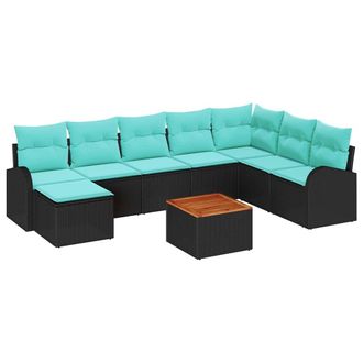vidaXL Conjunto De Sof&aacute;s De Jard&iacute;n 9 Uds. Negro Y Turquesa Vidaxl