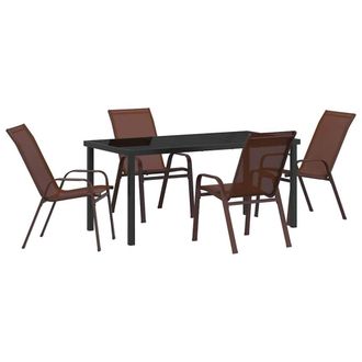 Berkfield Home 5 Piece Garden Dining Set Brown Textilene & Steel