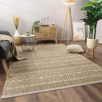 Paco Home Alfombra Salon De Habitacion Pelo Corto Motivo Boho Chic Motivo Nordica Flecos 80x150 Cm, Naturaleza - Paco Home