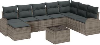 vidaXL Garden Sofa Set with Cushion 9 pcs Grey Poly rattan Vidaxl