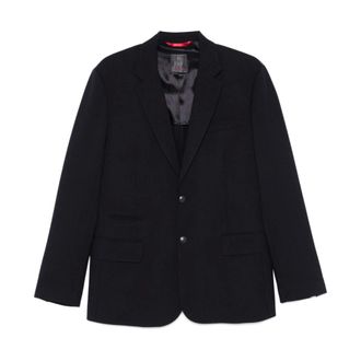 Fay Blazers, male, Black, Size: 2XL Midnight Blue Button Jacket with Pockets