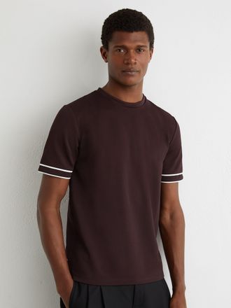 Reiss Cherry Red Textured Crew-neck Tipped T-shirt, Xxl
