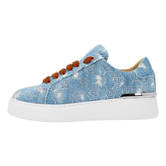 Philipp Plein Denim Lo Top Sneakers Monogram Strass - Dames - Schoenen - Blauw - Maat: 35 EU Denim