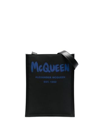 Alexander McQueen logo-print messenger bag - Black