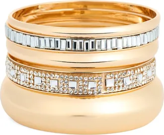 Nordstrom Rack Set of 5 Crystal Bangles in Clear- Gold at Nordstrom Rack