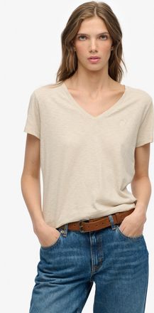 Superdry T-Shirt SUPERDRY STUDIOS SLUB EMB VEE TEE, Damen, Gr. XL, feather grau, Single Jersey, Obermaterial: 60% Baumwolle, 40% Lyocell, unifarben, regular fi