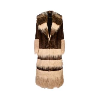 Roberto Cavalli Lange Imitatiebontjas - Dames - Mantels - Bruin - Maat: M Katoen