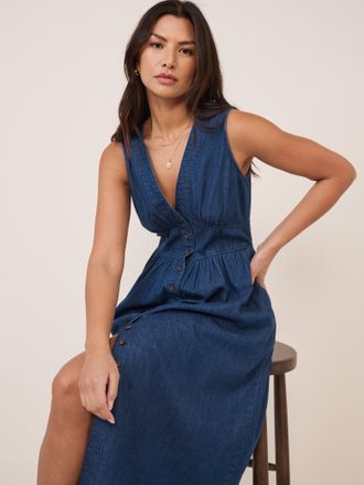 Nobody's Child Dark Blue Denim Sleeveless Starlight Midi Dress