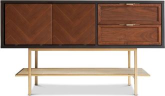 PIB Aparador de madera marrón oscuro con puertas deslizantes y 2 cajones