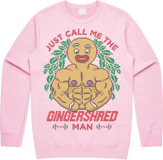 Sanfran Clothing Just Call Me The Gingershred Man Top Christmas Xmas Gingerbread Shred Fitness Exercise Bodybuilding Weights Workout Funny Gift Jumper Sweater Extra La