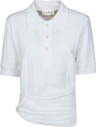 Victoria Beckham White Ribbed Fitted Polo Shirt