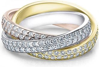 Pompeii3 14k Tri Gold 2 5/8ct Rolling Ring Diamond Eternity Wedding Band Lab Grown Size Selectable