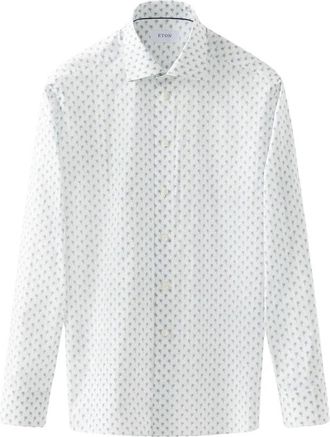 Eton Blauw Palmprint Slim Fit Overhemd - Heren - Casual Overhemden - Wit - 2XL - Katoen - Overhemden