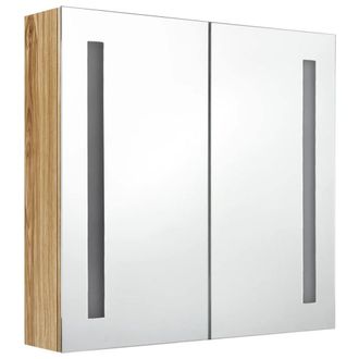 Berkfield Home LED Bathroom Mirror Cabinet Oak 62x14x60 cm in Brown | Size: 62 x 14 x 60 cm
