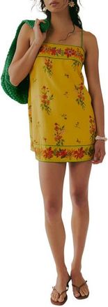 Free People Bali Embroidery Border Floral Minidress in Yellow at Nordstrom, Size X-Small