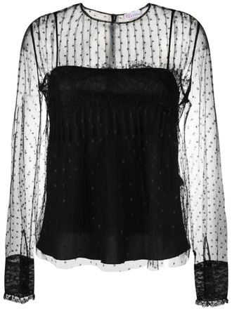 Red Valentino Blusa con inserti semi trasparenti - Nero