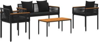 vidaXL Juego De Muebles De Exterior 4 Uds. Negro Rat&aacute;n Sint&eacute;tico Vidaxl