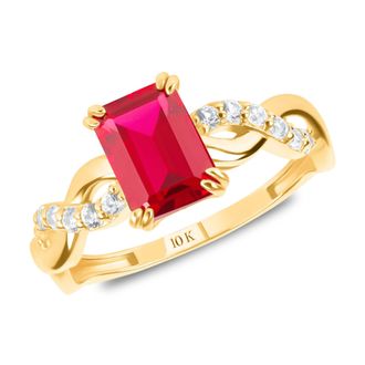 MAX + STONE Solid 10k Yellow or White Gold Emerald Cut Birthstone Rings with Twisted Band