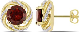 Amour 4 1/3 CT TGW Garnet and White Topaz Swirl Stud Earrings In Yellow Plated Sterling Silver