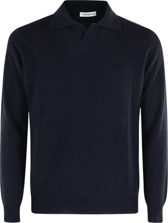 KANGRA Black Extrafine Merino Wool Skipper Collar Sweater