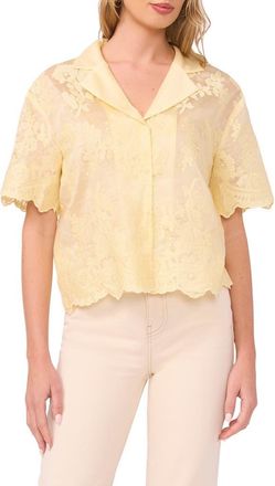 Vince Camuto Sheer Floral Camp Shirt in Lemon Cream at Nordstrom, Size Xx-Small