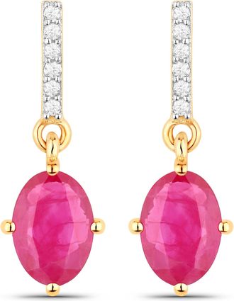 Diana M. Jewels Bkk Ruby Oval 7x5mm - 2Pcs + White Diamond F/C Round 1mm( I1-I2/I color ) - 12Pcs ( White Pen Rhodium ) ( Push (PBF03) (5.10x4.70mm) Post )