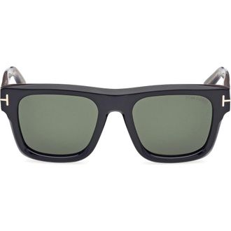 Tom Ford Icon 53mm Square Sunglasses in Shiny Black /Green at Nordstrom