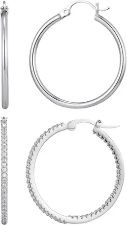 Adornia Adornia Silver Plated Cz Infinity & Plain Hoop Earrings Set