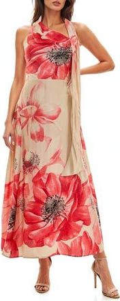 Socialite Drape Satin Cocktail Maxi Dress in Peach/Coral at Nordstrom Rack, Size X-Small