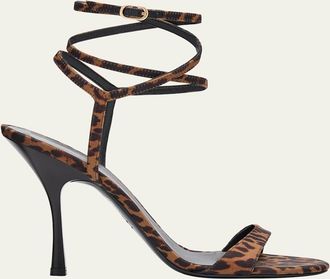 Stuart Weitzman Nudist Leopard-Print Stiletto Wrap Sandals