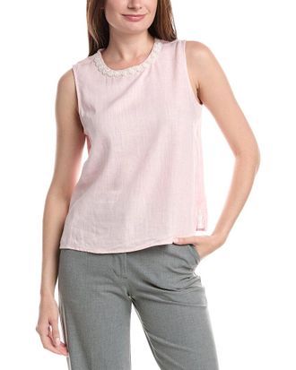 Vince Camuto Sleeveless Crewneck Linen-Blend Blouse