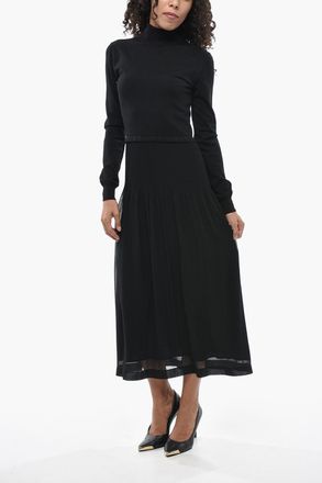 Max Mara Wool-Blend Long Dress GILLES With High Neck And Pleated Skirt Max Mara