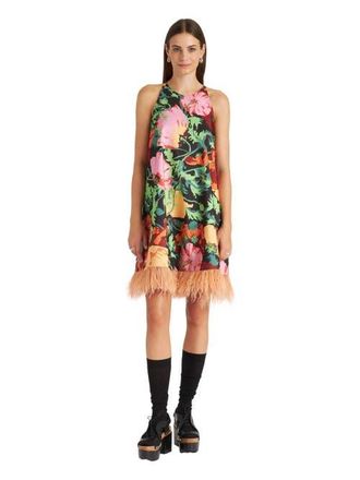 La DoubleJ La Fenice Mini Dress With Feathers Wonderland Black at Nordstrom, Size X-Small It