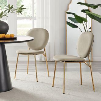 Furniturebox Set of 2 Ivy Modern Velvet Dining Chairs On Gold Legs - Vintage Retro Nod in Taupe