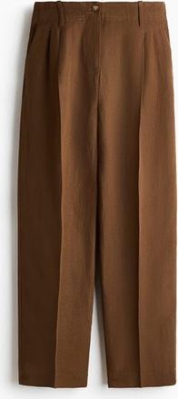 H&M Tapered Linen-blend Trousers in Brown at Nordstrom, Size 14