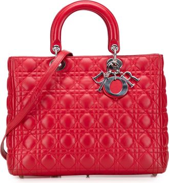 Dior Pre-owned Womens Lady Top Handle Quilted Bag - Red Leather - One Size