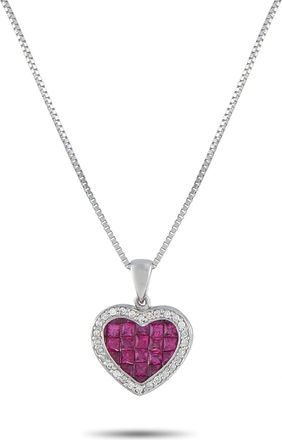Luxury Bazaar 18K White Gold 0.15ct Diamond Ruby Heart Pendant Necklace MF20-100826