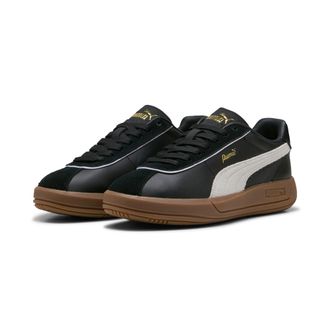 Puma Sneaker PUMA CLUB KLASSIKA, Damen, Gr. 38,5, schwarz-weiss (puma schwarz, puma wei&szlig;, puma gold), Leder, Schuhe Sneaker