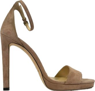 Jimmy Choo London Misty 120 Ankle Strap Sandal Heels in Brown Suede