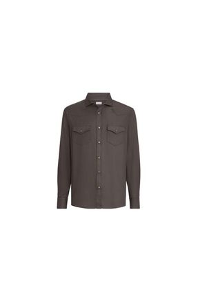 Brunello Cucinelli Garment-dyed chevron shirt in Brown at Nordstrom, Size Xxx-Large Eu