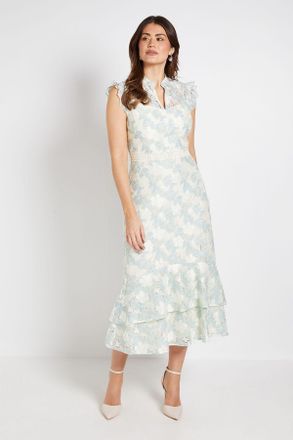 Wallis Womens Lace Ruffle Sleeve Midi Dress - Mint Polyamide - Size 18 UK