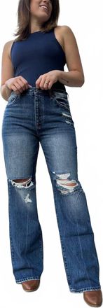 Kancan Ultra High Rise Distressed Nineties Flare Jeans In Blue